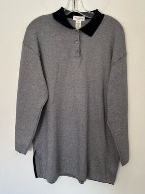 Jones New York Sport Black & White Micro Stripe Long Sleeve Polo Tunic Size Medi